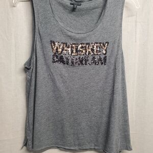 Express Heather Gray Tank Top with Sequin Whiskey Daydream Text